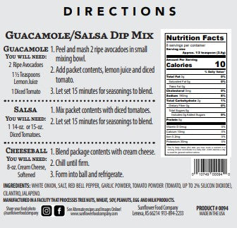 Guacamole/Salsa Vegetable Dip Mix (Also Santa Fe Cheeseball) (2)